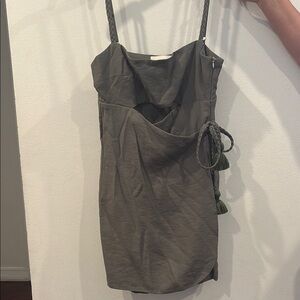 Chic Olive Mini Dress with Tassel Detail